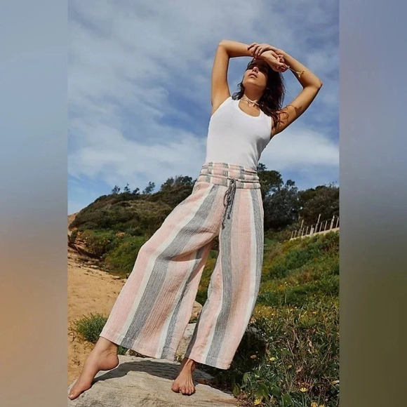 Free People Gauzy Wide Leg Pull On Cropped Stretch Pants - Picture 2 of 11
